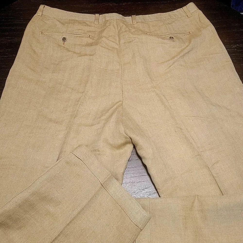 Tommy Bahama Khaki Pleated Pants Mens 42x34 Silk Linen Blend Tan True: 40x27